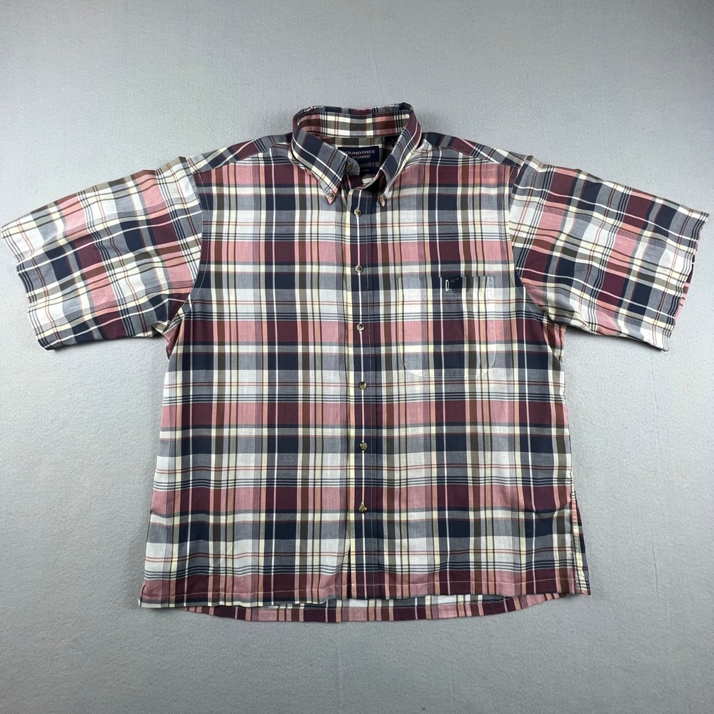 Roundtree & Yorke Button Down Shirt Mens Large Plaid Wrinkle Free Casual